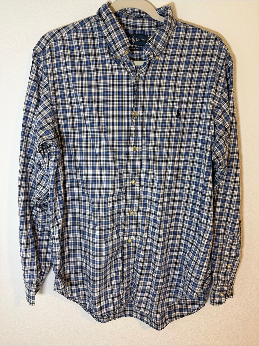 Ralph Lauren Shirt Men L Blue Plaid Classic Fit Long Sleeve Button Down Preppy